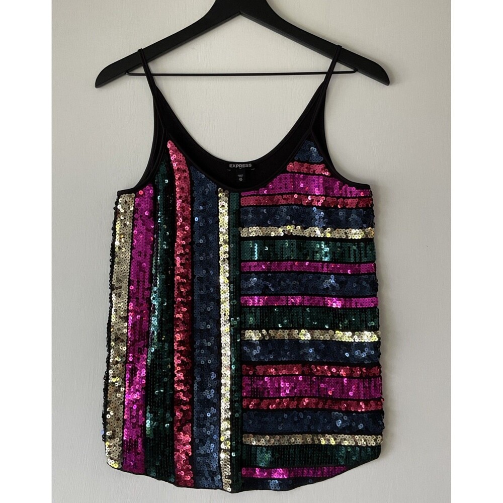 NWT Express Sequin Cami Tank Sz XS Bright Bling Holiday Party NYE